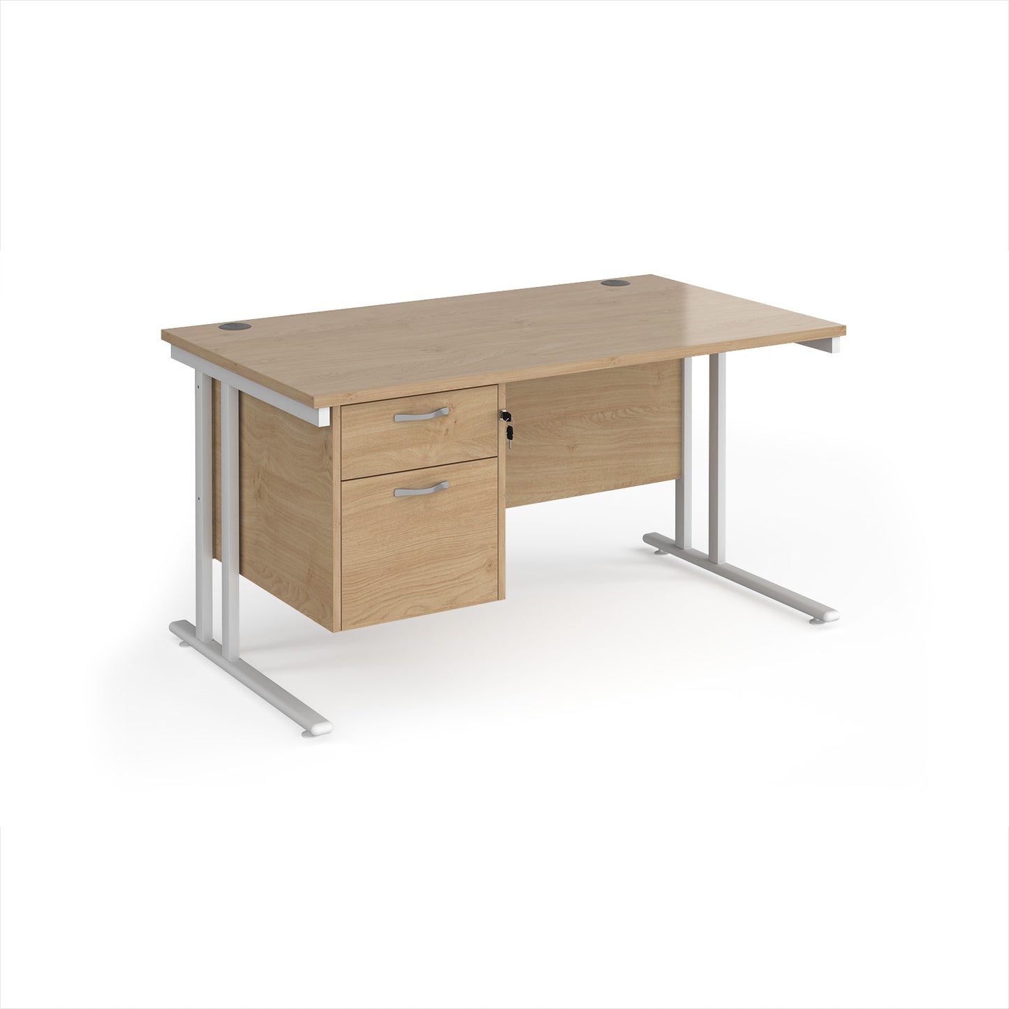 Maestro 25 cantilever 800mm deep desk with 2 drawer ped - MC14P2WHKO