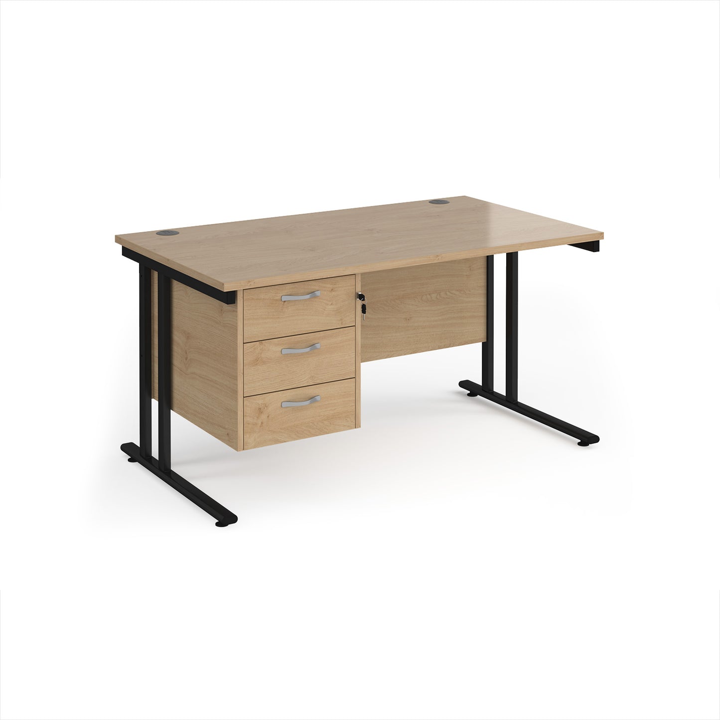 Maestro 25 cantilever 800mm deep desk with 3 drawer ped - MC14P3KKO