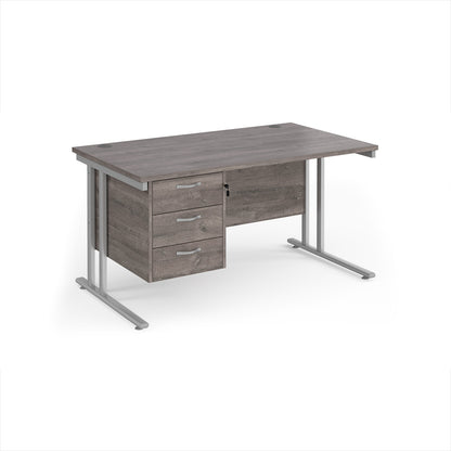 Maestro 25 cantilever 800mm deep desk with 3 drawer ped - MC14P3SGO
