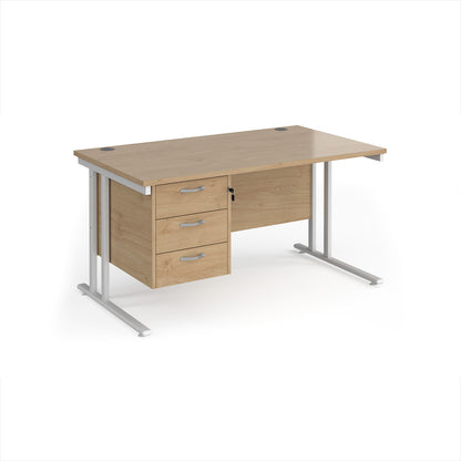 Maestro 25 cantilever 800mm deep desk with 3 drawer ped - MC14P3WHKO