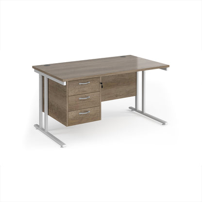 Maestro 25 cantilever 800mm deep desk with 3 drawer ped - MC14P3WHNO