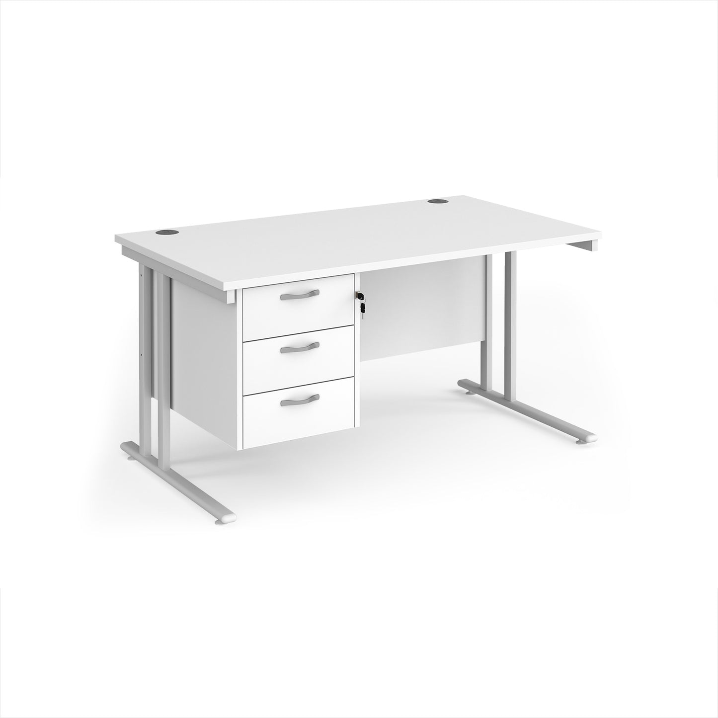 Maestro 25 cantilever 800mm deep desk with 3 drawer ped - MC14P3WHWH