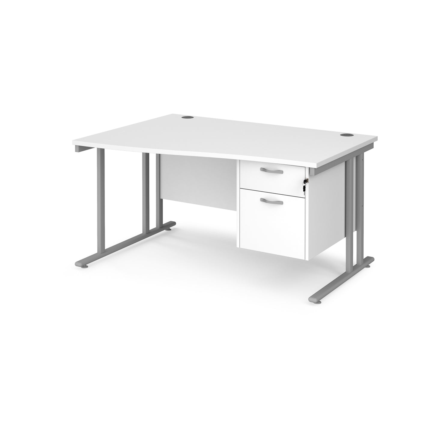 Maestro 25 cantilever left hand wave desk with 2 drawer ped - MC14WLP2SWH