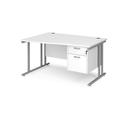 Maestro 25 cantilever left hand wave desk with 2 drawer ped - MC14WLP2SWH