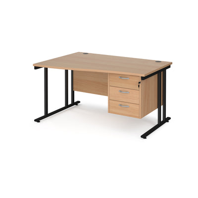 Maestro 25 cantilever left hand wave desk with 3 drawer ped - MC14WLP3KB