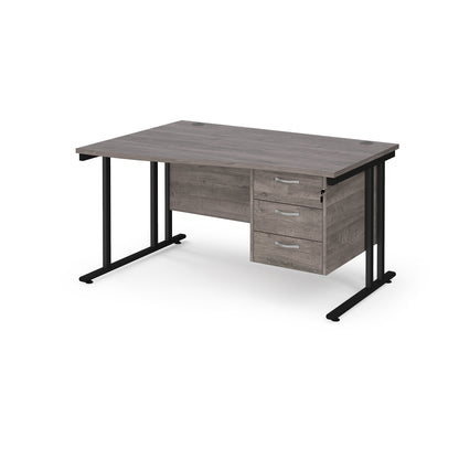 Maestro 25 cantilever left hand wave desk with 3 drawer ped - MC14WLP3KGO