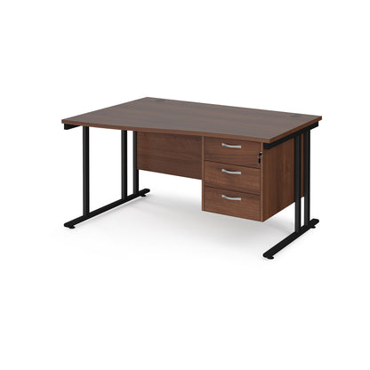 Maestro 25 cantilever left hand wave desk with 3 drawer ped - MC14WLP3KW
