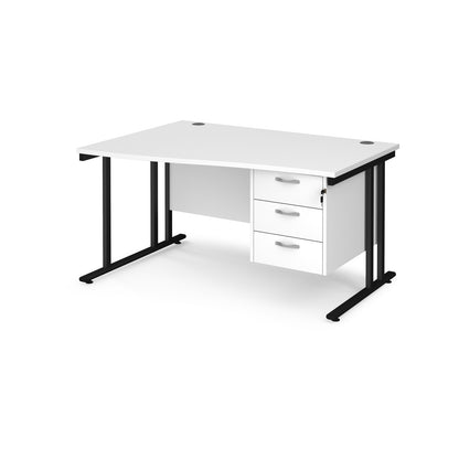Maestro 25 cantilever left hand wave desk with 3 drawer ped - MC14WLP3KWH