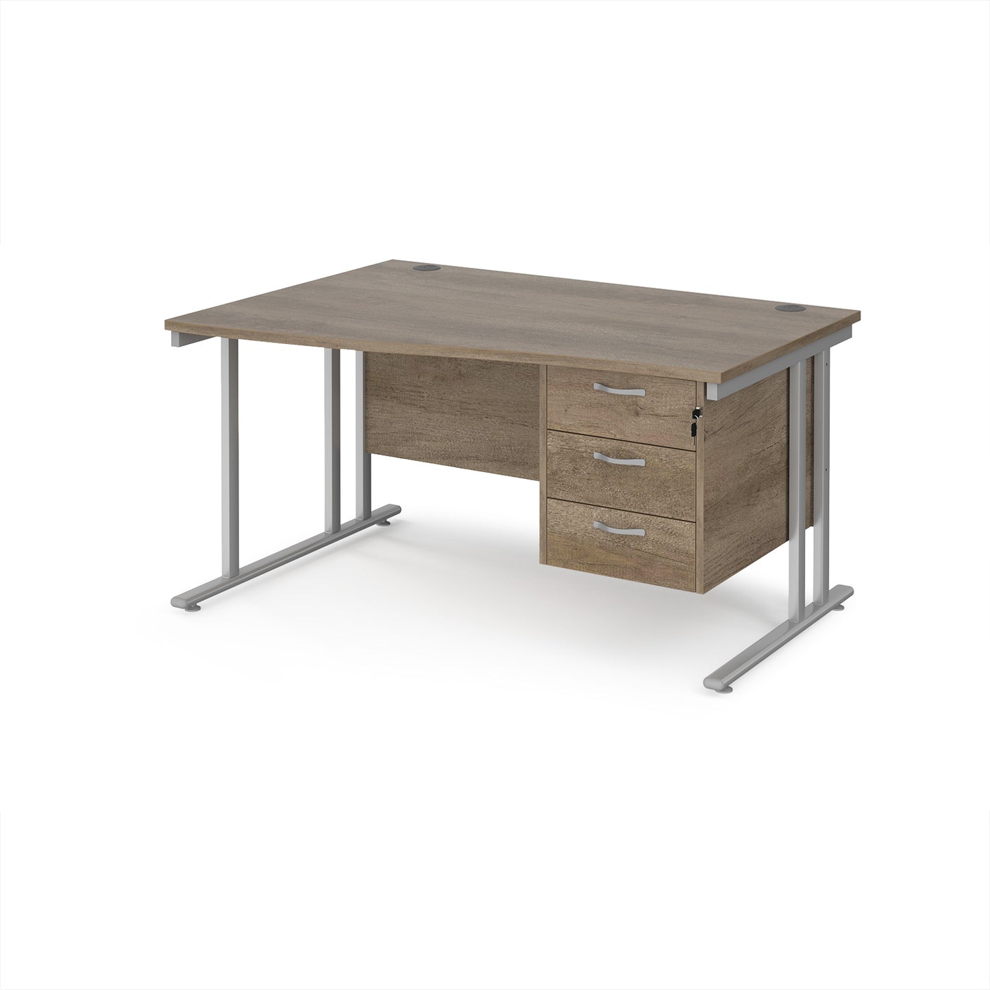 Maestro 25 cantilever left hand wave desk with 3 drawer ped - MC14WLP3SNO