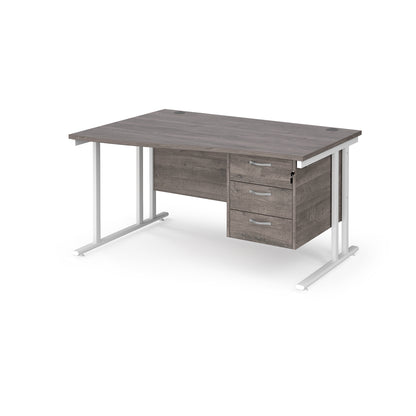 Maestro 25 cantilever left hand wave desk with 3 drawer ped - MC14WLP3WHGO