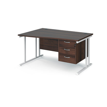 Maestro 25 cantilever left hand wave desk with 3 drawer ped - MC14WLP3WHW