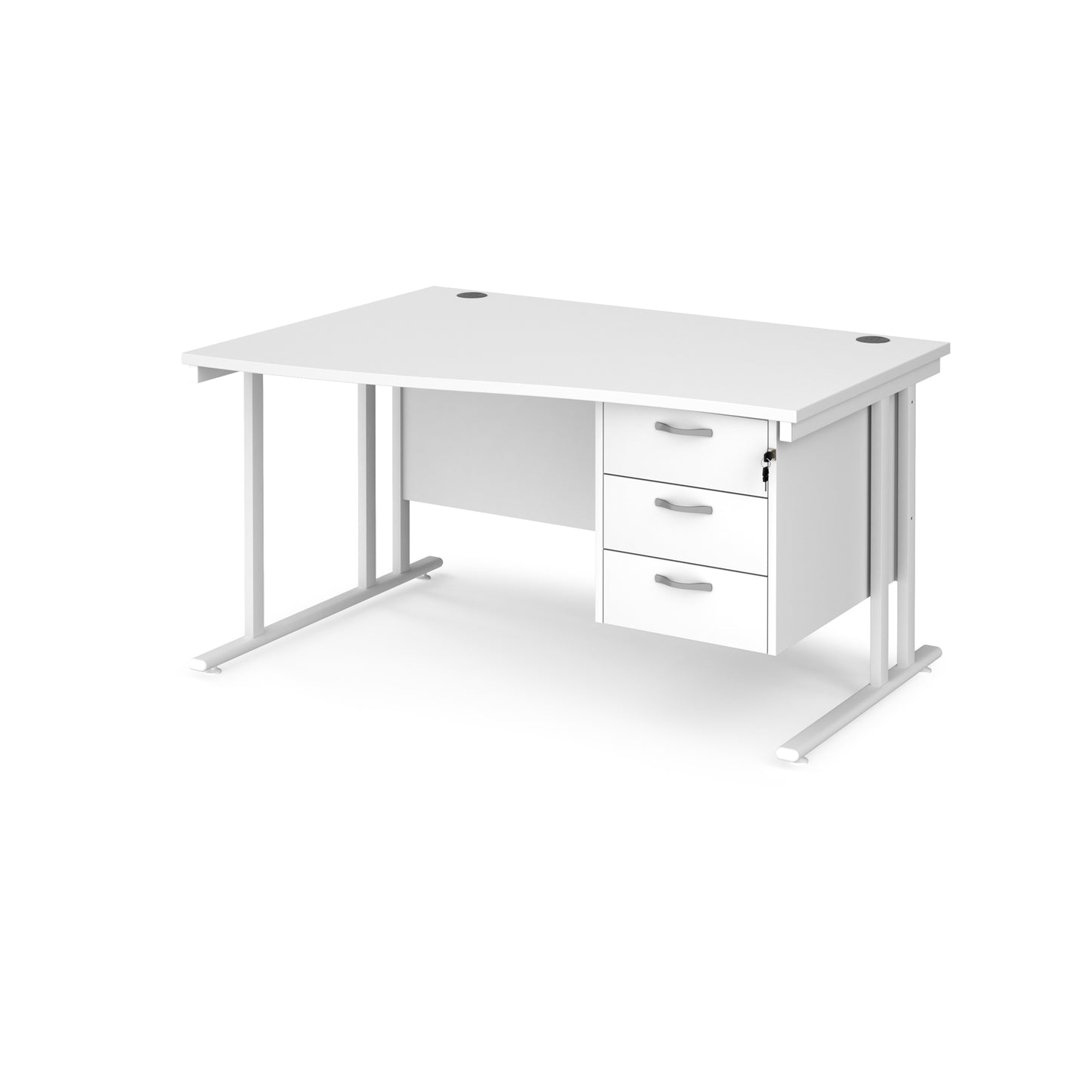 Maestro 25 cantilever left hand wave desk with 3 drawer ped - MC14WLP3WHWH