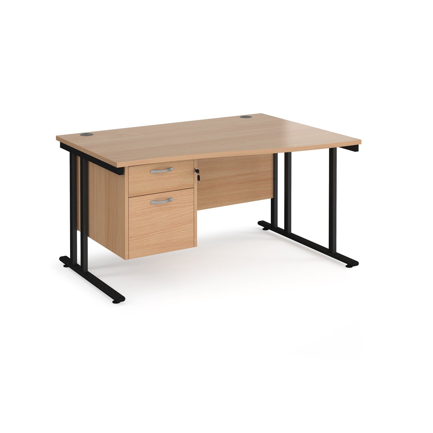 Maestro 25 cantilever right hand wave desk with 2 drawer ped - Grey Oak