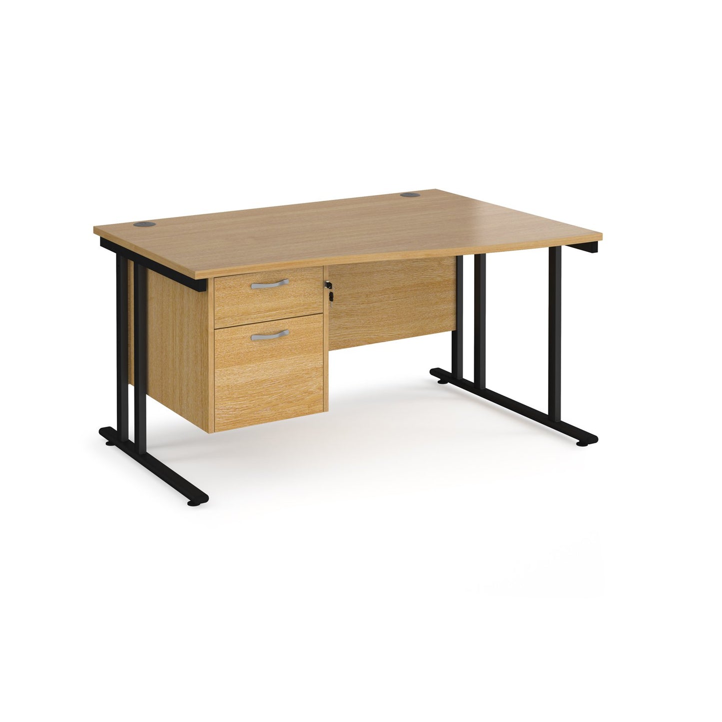 Maestro 25 cantilever right hand wave desk with 2 drawer ped - Grey Oak