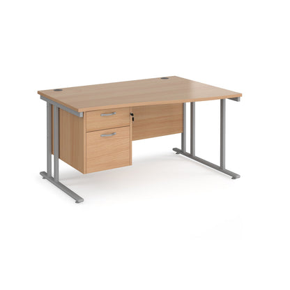 Maestro 25 cantilever right hand wave desk with 2 drawer ped - Grey Oak