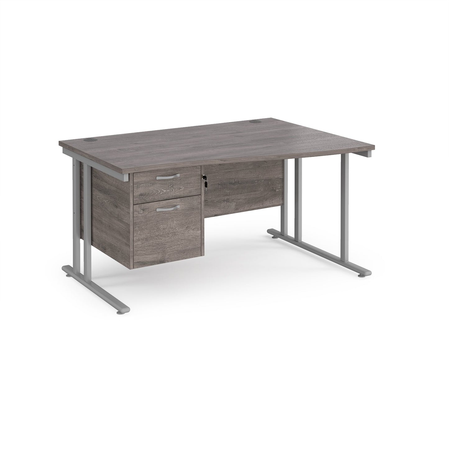 Maestro 25 cantilever right hand wave desk with 2 drawer ped - Grey Oak