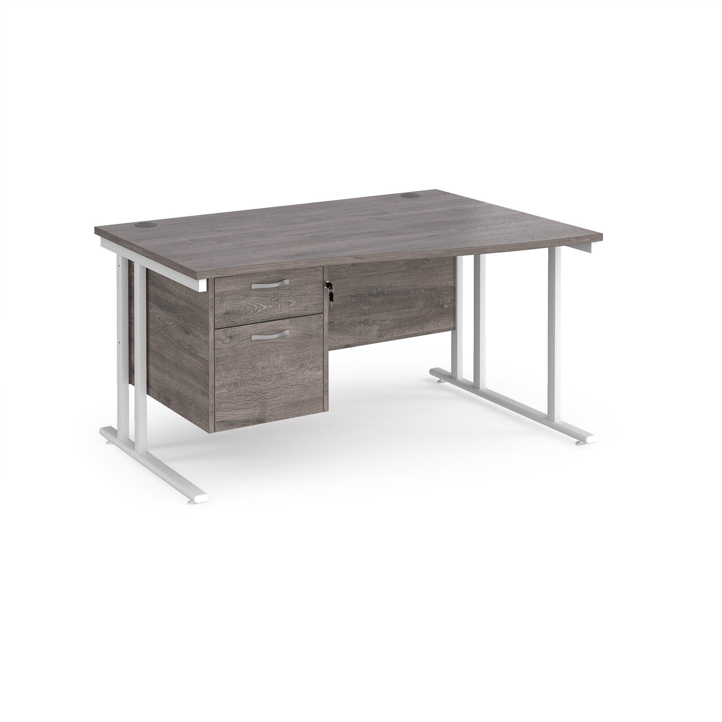 Maestro 25 cantilever right hand wave desk with 2 drawer ped - Grey Oak