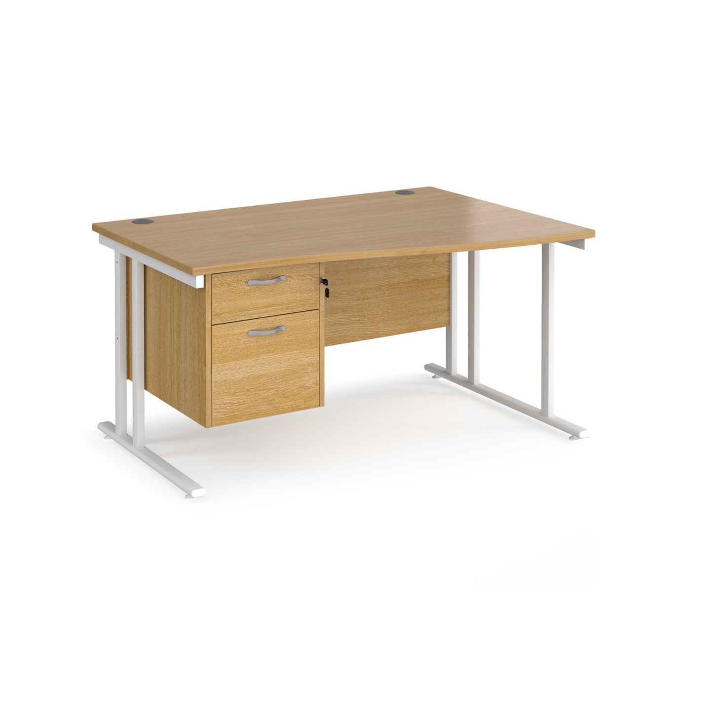 Maestro 25 cantilever right hand wave desk with 2 drawer ped - Grey Oak