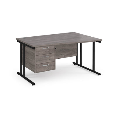 Maestro 25 cantilever right hand wave desk with 3 drawer ped - Walnut