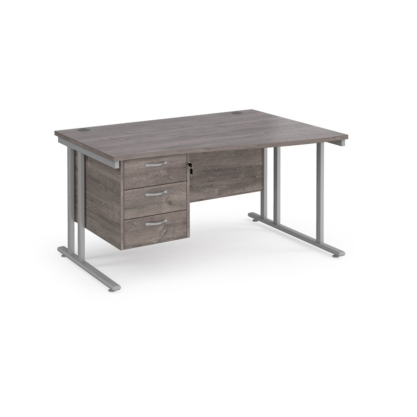 Maestro 25 cantilever right hand wave desk with 3 drawer ped - Walnut