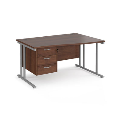 Maestro 25 cantilever right hand wave desk with 3 drawer ped - Walnut