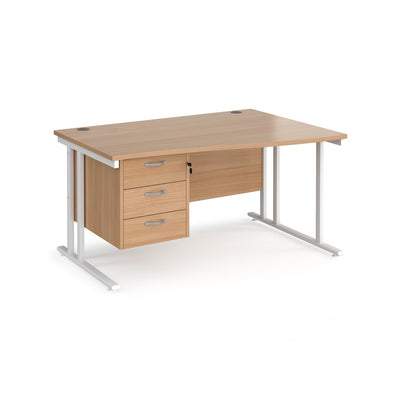 Maestro 25 cantilever right hand wave desk with 3 drawer ped - Walnut