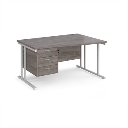 Maestro 25 cantilever right hand wave desk with 3 drawer ped - MC14WRP3WHGO