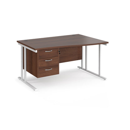 Maestro 25 cantilever right hand wave desk with 3 drawer ped - Walnut