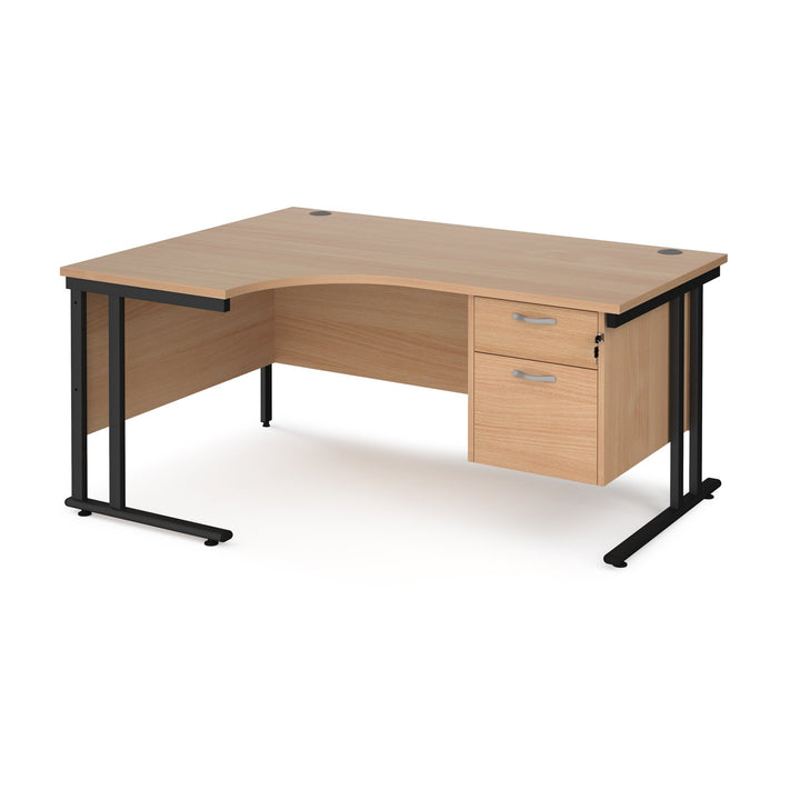 Maestro 25 cantilever left hand ergonomic desk with 2 drawer ped