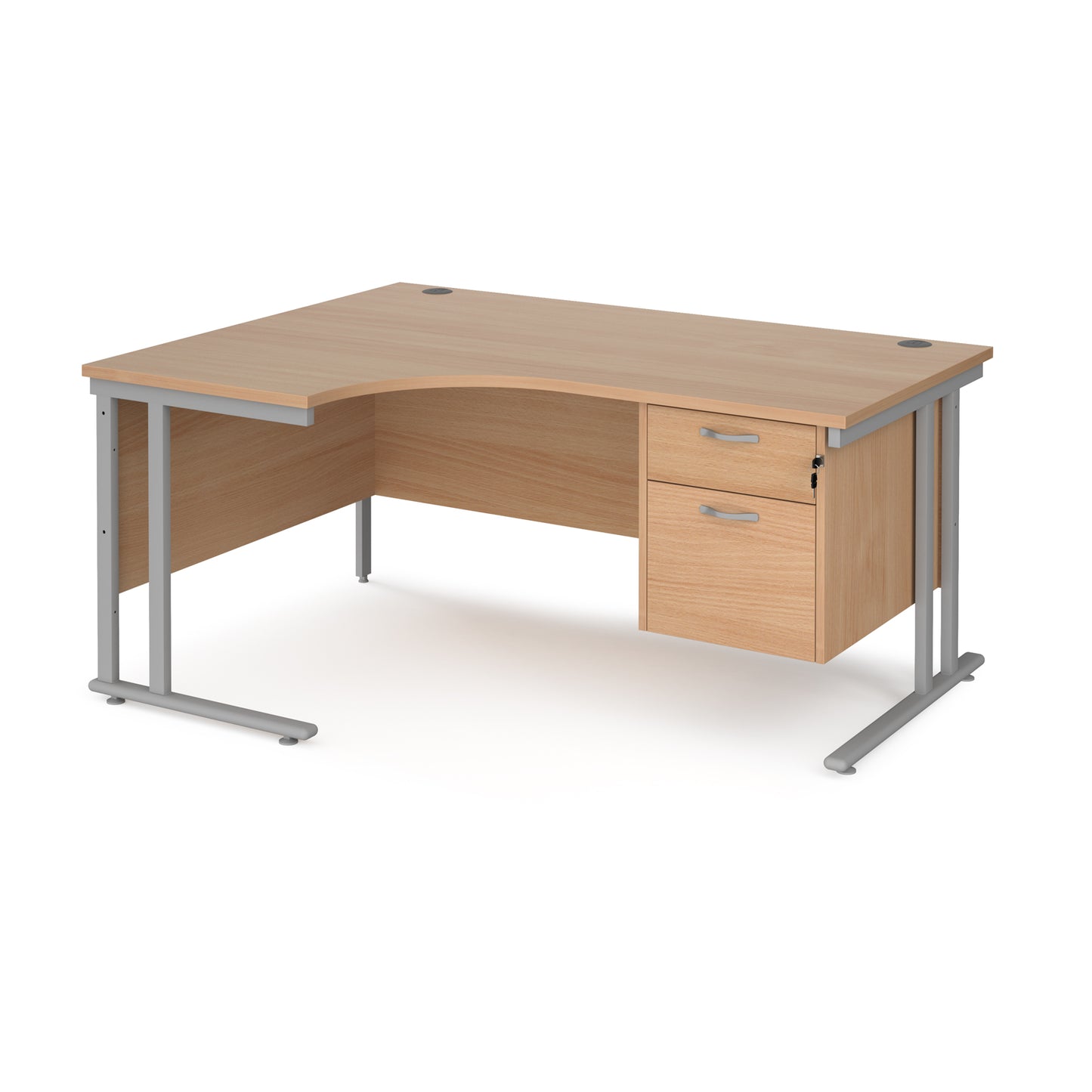 Maestro 25 cantilever left hand ergonomic desk with 2 drawer ped - MC16ELP2SB