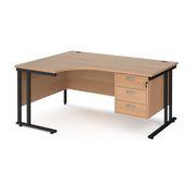 Maestro 25 cantilever left hand ergonomic desk with 3 drawer ped
