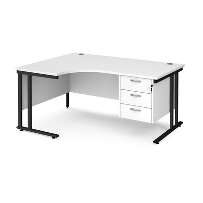 Maestro 25 cantilever left hand ergonomic desk with 3 drawer ped - MC16ELP3KWH