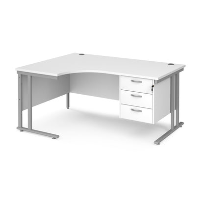 Maestro 25 cantilever left hand ergonomic desk with 3 drawer ped - MC16ELP3SWH