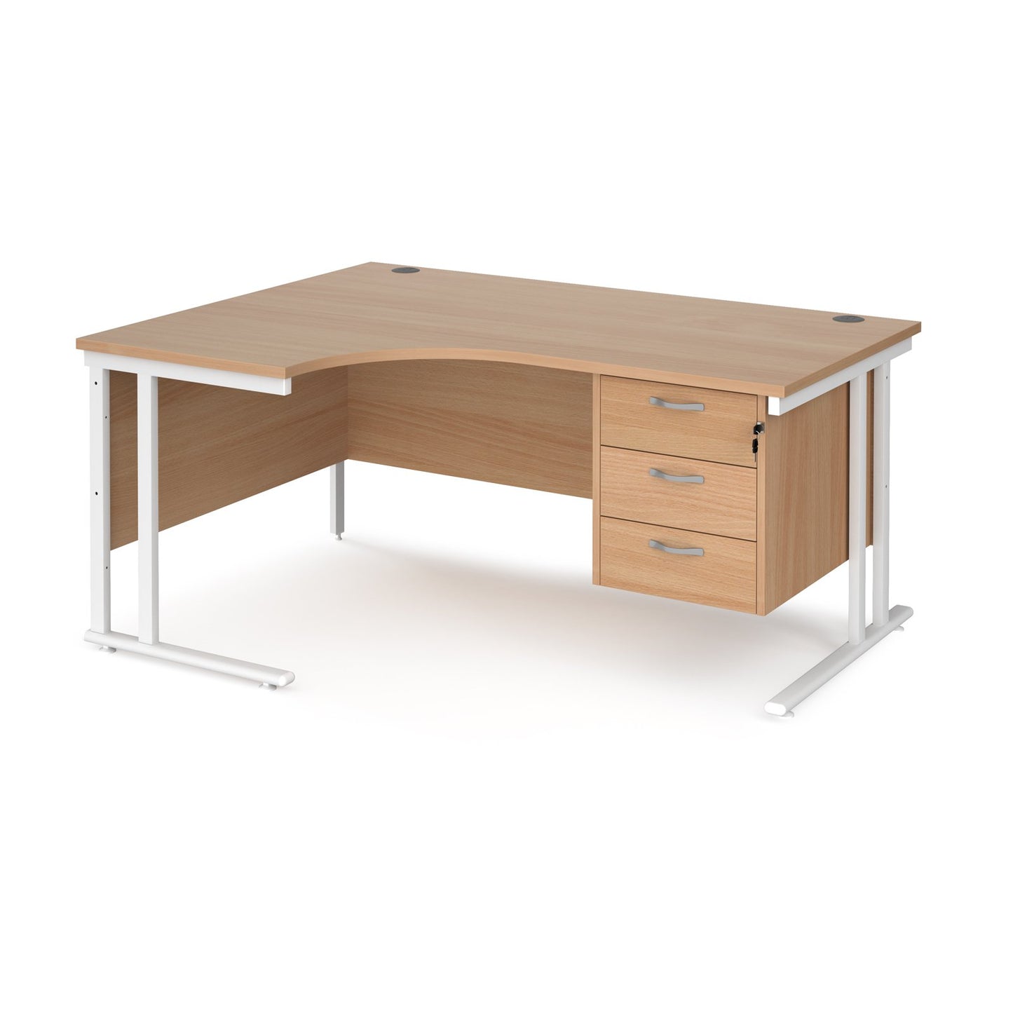 Maestro 25 cantilever left hand ergonomic desk with 3 drawer ped