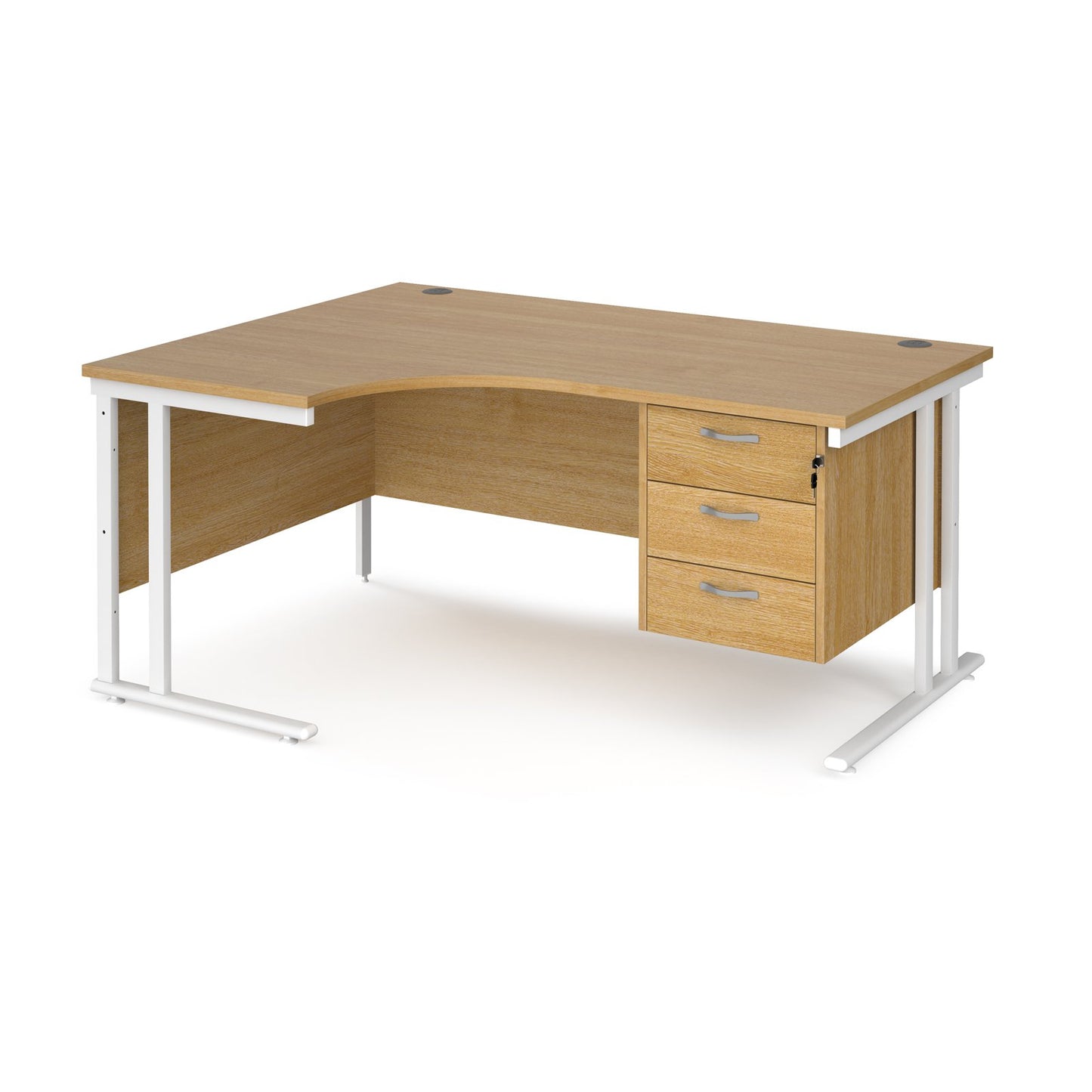 Maestro 25 cantilever left hand ergonomic desk with 3 drawer ped