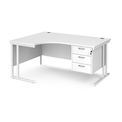 Maestro 25 cantilever left hand ergonomic desk with 3 drawer ped - MC16ELP3WHWH