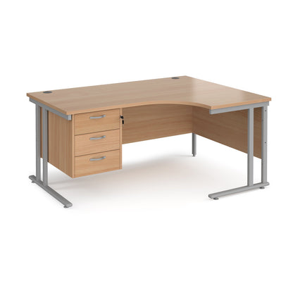 Maestro 25 cantilever right hand ergonomic desk with 3 drawer ped