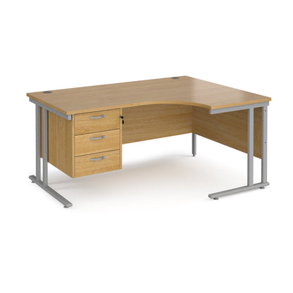 Maestro 25 cantilever right hand ergonomic desk with 3 drawer ped