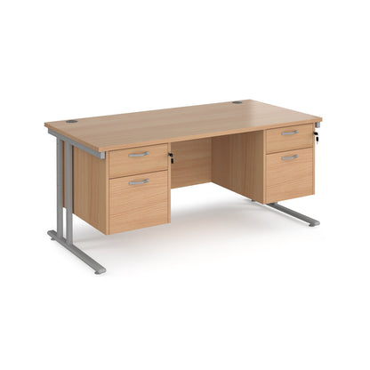 Maestro 25 cantilever 800mm deep desk with 2 x 2 drawer pedestal