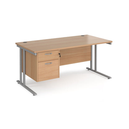 Maestro 25 cantilever 800mm deep desk with 2 drawer pedestal