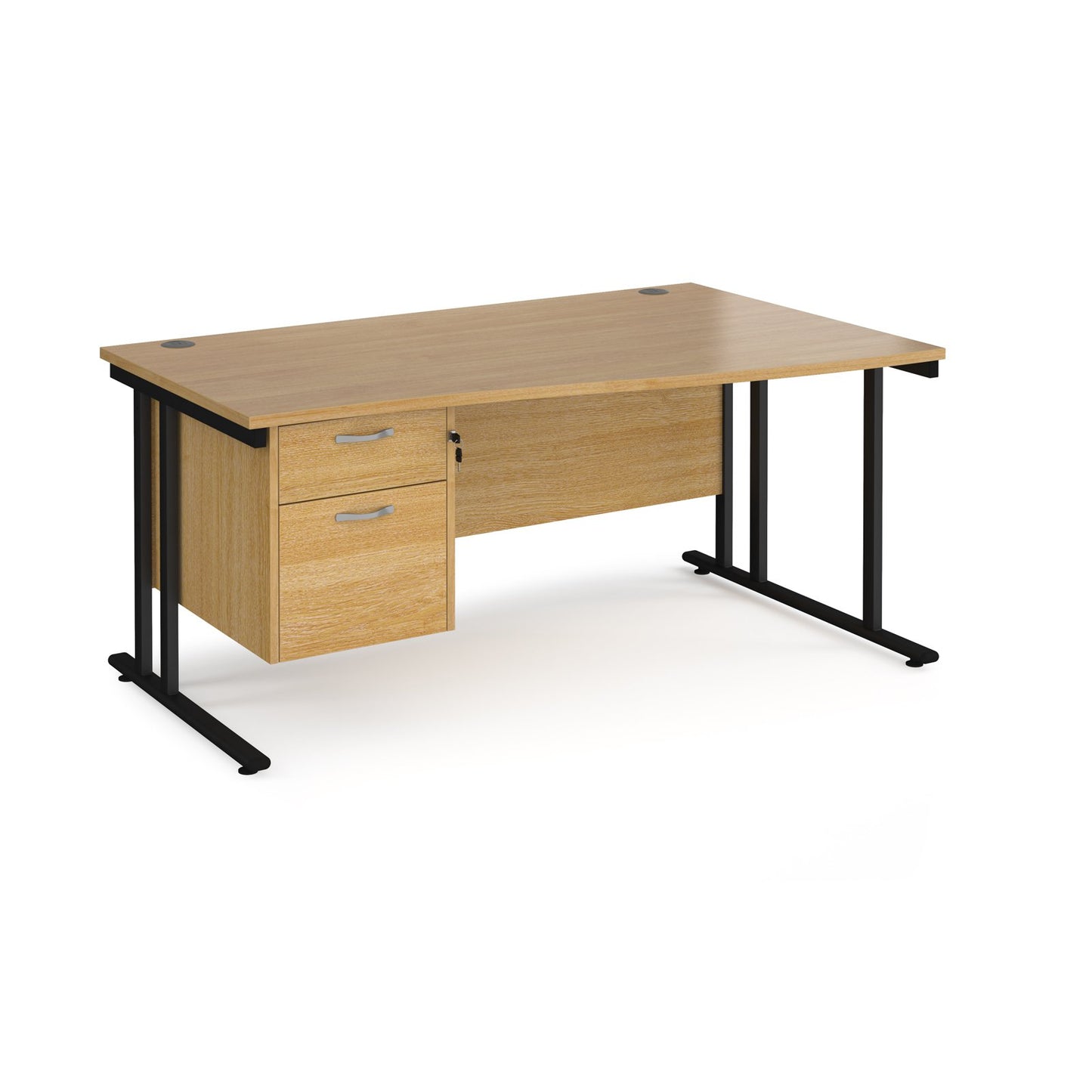 Maestro 25 cantilever right hand wave desk with 2 drawer ped - Grey Oak