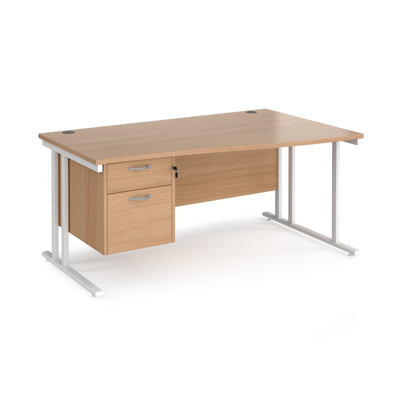 Maestro 25 cantilever right hand wave desk with 2 drawer ped - Grey Oak