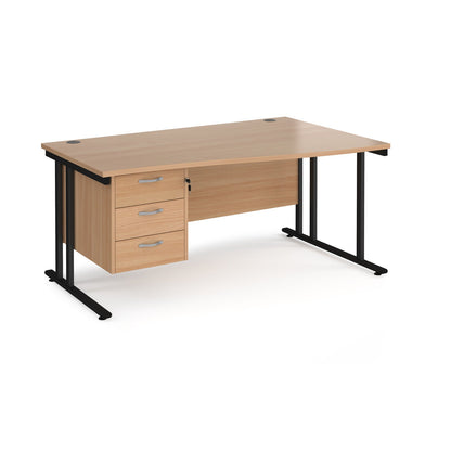 Maestro 25 cantilever right hand wave desk with 3 drawer ped - Walnut