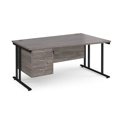 Maestro 25 cantilever right hand wave desk with 3 drawer ped - Walnut