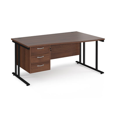 Maestro 25 cantilever right hand wave desk with 3 drawer ped - Walnut