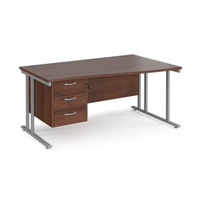 Maestro 25 cantilever right hand wave desk with 3 drawer ped - Walnut