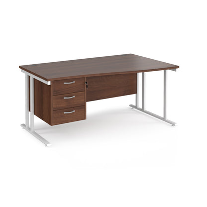 Maestro 25 cantilever right hand wave desk with 3 drawer ped - Walnut