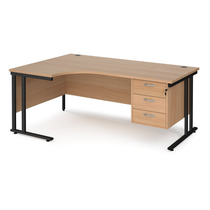 Maestro 25 cantilever left hand ergonomic desk with 3 drawer ped