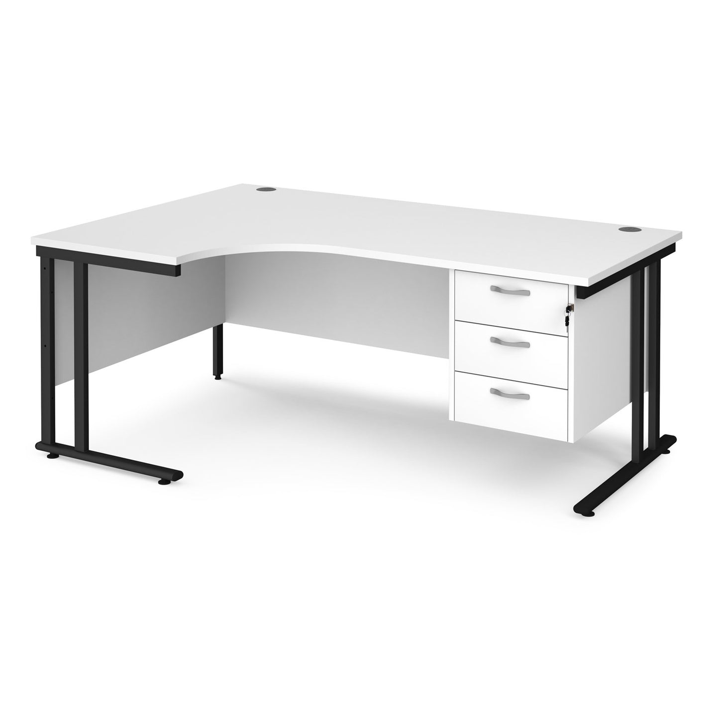 Maestro 25 cantilever left hand ergonomic desk with 3 drawer ped