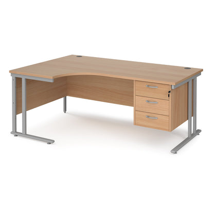 Maestro 25 cantilever left hand ergonomic desk with 3 drawer ped